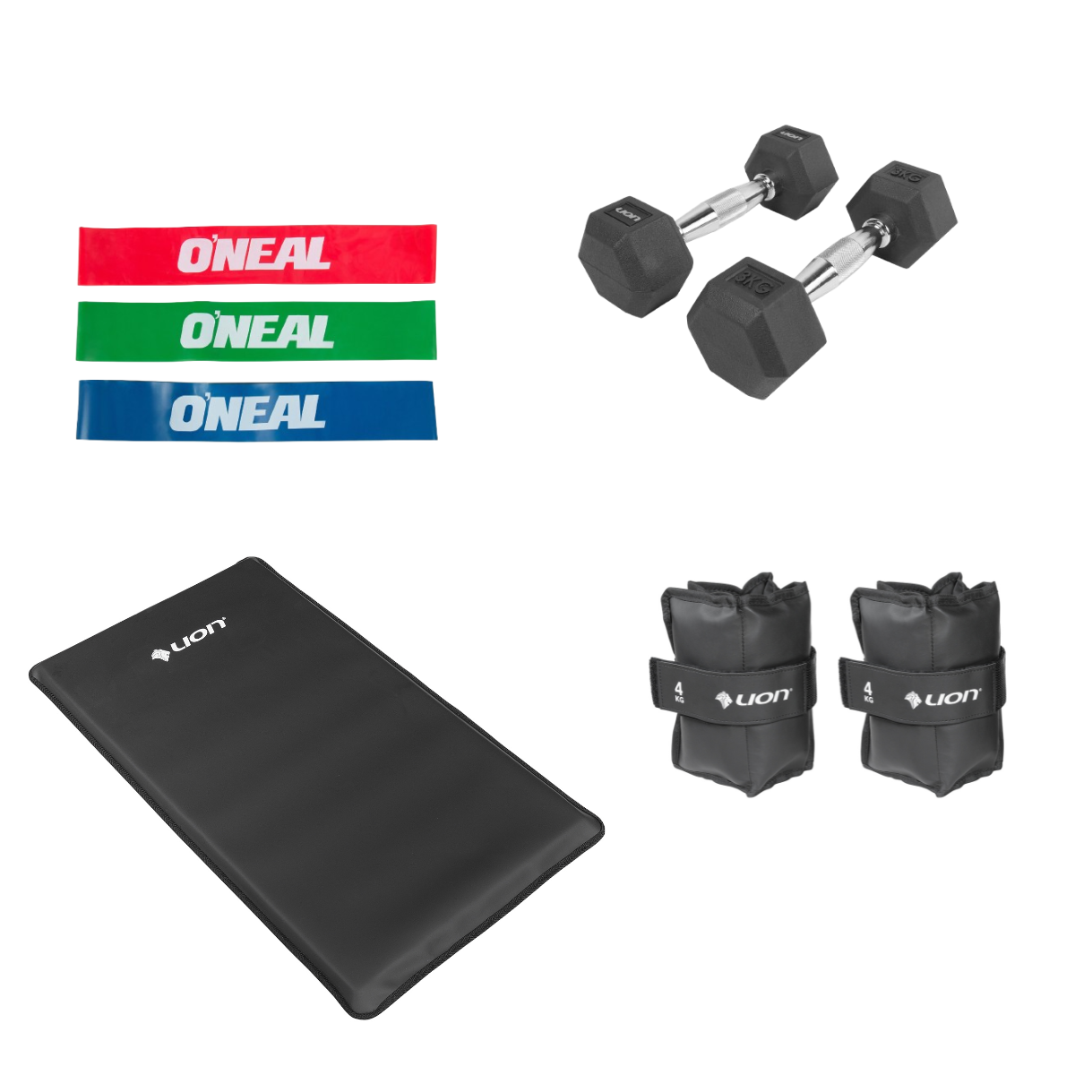 Kit Treino Tornozeleira 4 kg + Par Halter 3 kg + Kit Thera Band Intensidades + Colchonete