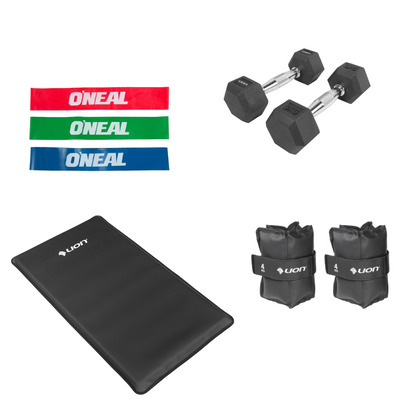 Kit Treino Tornozeleira 4 kg + Par Halter 3 kg + Kit Thera Band Intensidades + Colchonete
