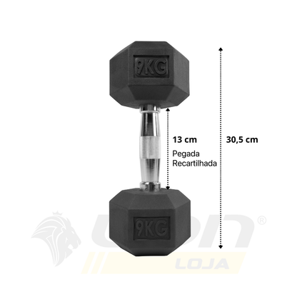 Par de Halteres Lion Sextavado 9kg Aço Cromado
