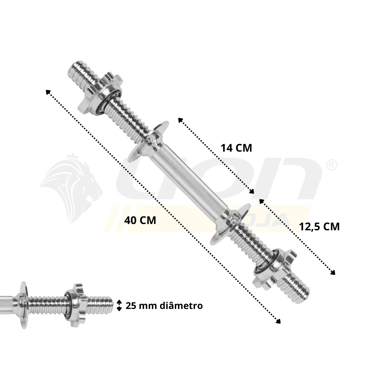 Barra Maciça Lion de 40 cm Para Anilhas Com Rosca
