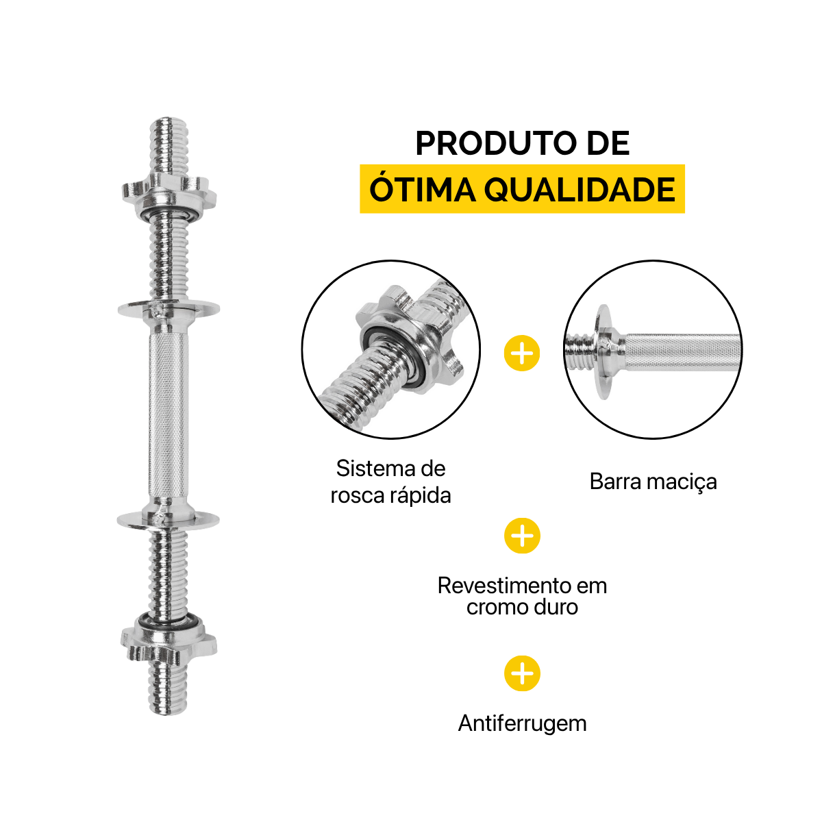 Barra Maciça Lion de 40 cm Para Anilhas Com Rosca